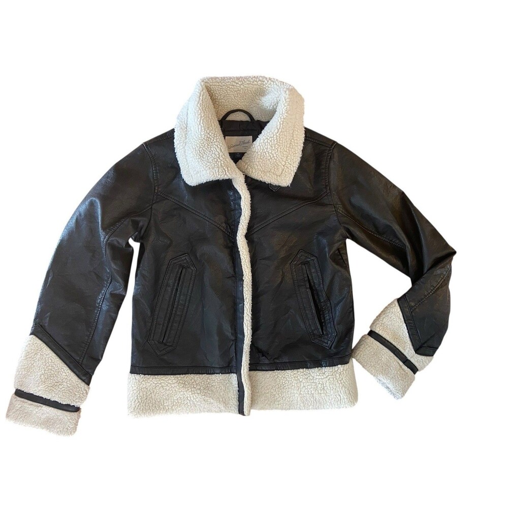 Womens Y2K Faux Leather Sherpa Aviator Jacker Size XS Black Bratzcore Moto Retro - Picture 6 of 14
